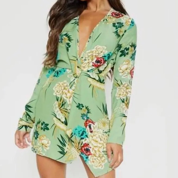 PrettyLittleThing | Dresses | Pretty Little Thing Light Green Floral Dress  | Poshmark